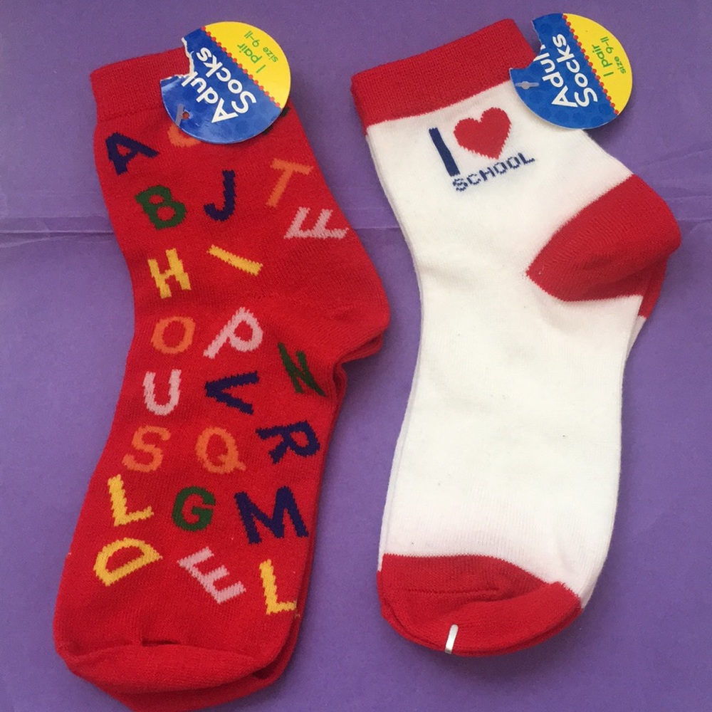 One set of Adult Novelty Alphabet and I Love ❤️ School Socks